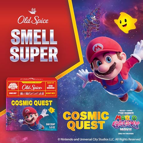 Image of Old Spice Bar Soap for Men, x The Super Mario Galaxy Movie, Cold Pressed with Grit, Made Up Of Natural Oils & Plant Based Cleanser, Star Showers with Juicy Pear & Cedarwood Scent,5 Ounce (Pack of 12)