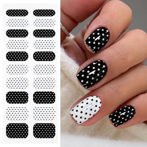 JMEOWIO Gel Nail Stickers Black White Dot Semi Cured Gel