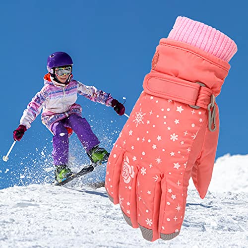 Lavany Kids Ski Snow Gloves Winter Cold Weather Windproof Warm Snowboard Sport Mittens for 3-6Years Girls (Orange)