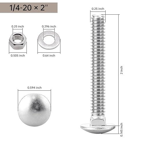 Miniatura 66 de Glvaner Tornillos de acero inoxidable de 3/8-16 x 3-1/2 pulgadas, cabeza redonda, cuello cuadrado, tuercas hexagonales y arandelas planas, acero