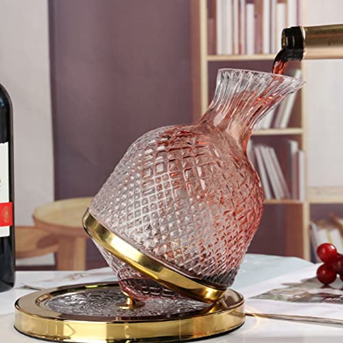 LOYALHEARTDY Spinning Wine Decanter, 1500ml/50oz Red Wine Decanter Set 360 Rotation with Thickened Crystal-Glass-Bottle Body+Crystal Glass Stainless Steel Base for Wedding Gift, Birthday, (Gold)