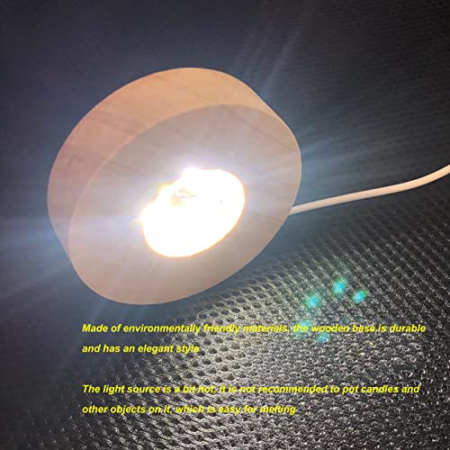 Jenngaoo LED Display Stand 8cm Wooden Base USB-Powered Glowing Round Platform for Decorative Art Glass & Jewelry - Image 4