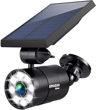 ضوء الحركة الشمسية في الهواء الطلق حالة الألومنيوم 9-Watt110W Equ. 1400-Lumen Solar Motion Sensor Floodlight for Outside Garden Patio Garage Deck Post، Black