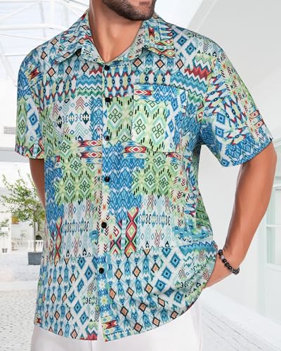 Image of Men Hawaiian Shirt Short Sleeve Summer Beach Button Down Shirts with Pocket