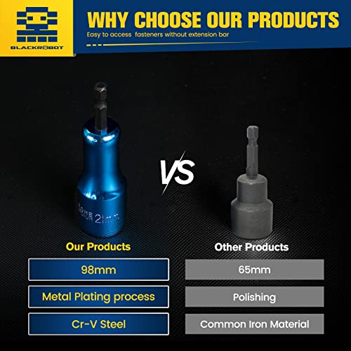 Blackrobot 1/4” Rv Leveling Scissor Jack Socket, Metric Nut Driver Set 17Mm 19Mm 21Mm, 3Pcs Drill Bit Set With 1/4” Quick-Change Hex Shank, Cr-V Steel With Plating Process #TOP4