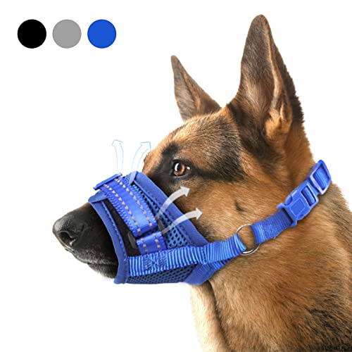 Marnonsis Dog Muzzle,Nylon Soft Dog Muzzle for Large Dog,Breathable Mesh Dog Muzzle for Barking Biting and Chewing,Reflective Large Dog Muzzle with Adjustable Buckle