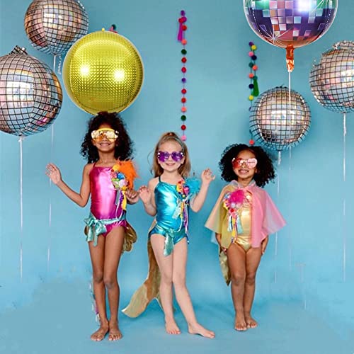 Acoavo 6Pcs Drinking Straws + 6Pcs Straw Covers Tips & 8Pcs Big Gold Disco Ball Balloons For 70S Disco Party Decorations 22Inch Mylar Foil 4D Round Balloons 4D Metallic Mirror Balloon #TOP6
