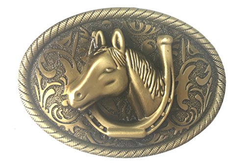 Bai You Mei Golden Pferdekopf Western Gürtelschnalle Herren Cowboy Klassik Buckle Gürtelschnalle Cover