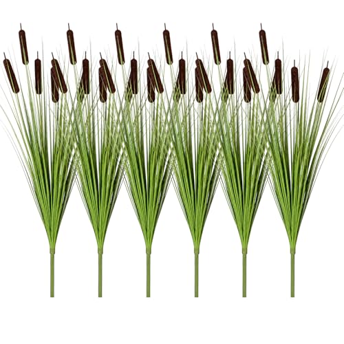 Riceshoot 6 Pcs 33 Inch Cat Tails Artificial Cattails Flowers Artificial Plants UV Resistant Bulrush Fake Tall Grass Floor Vase Filler Greenery for Indoor Outdoor DIY Home Office Wedding Gardens Decor