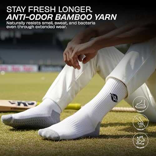 Image of Nivia Cricket Bamboo Socks for Men, Full Calf Length, Soft & Breathable Fabric, Moisture-Wicking & Odor-Resistant Design, Ideal for Long Practice Sessions, Matches & Daily Sports Use