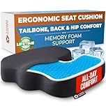 5 STARS UNITED Ergonomic Seat Cushion – Memory Foam & Cooling Gel Comfort for Tailbone, Hip & Coccyx Sitting Support – Office Chair, Car, Desk, Wheelchair & Gaming – Black