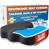 5 STARS UNITED Seat Cushion - Memory Foam&Cooling Gel Chair Cushion for Tailbone Pain Relief - Ergonomic Support for Coccyx, Sciatica & Butt - Office, Desk & Gaming Chair, Car Seat, Wheelchair, Black