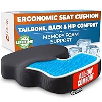 5 STARS UNITED Ergonomic Seat Cushion Memory Foam Comfort with Cooling Gel Tailbone, Hip & Coccyx Sitting Support Office Chair, Car, Desk, Wheelchair & Gaming Arctic Black