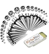 BodyJ4You 37PC Gauges Kit Ear Stretching Aftercare Balm | Single Flare Screw Fit Tunnel Plugs Exp...