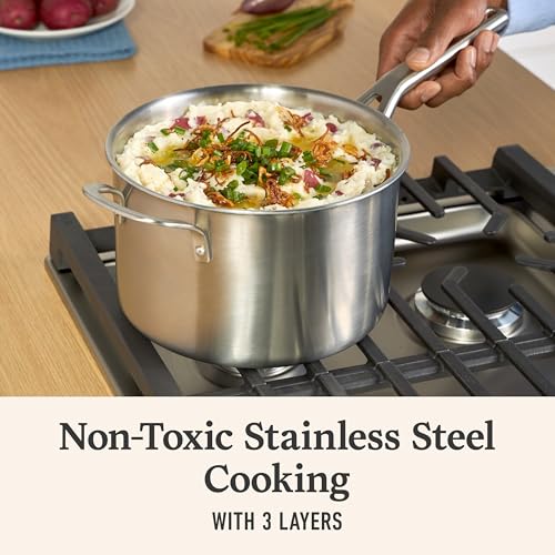 Calphalon Brushed 3-Ply Stainless Steel Cookware Set w/Turbo Heat Tech 4.5Qt Sauce Pan with Lid, Induction, Oven Safe 450F, Brushed Satinless Silver - Thumbnail 2
