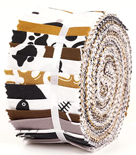 Soimoi 40Pcs Cat Print Cotton Precut Fabrics for Quilting Craft Strips 2.5x42inches Jelly Roll - Brown - Image 2