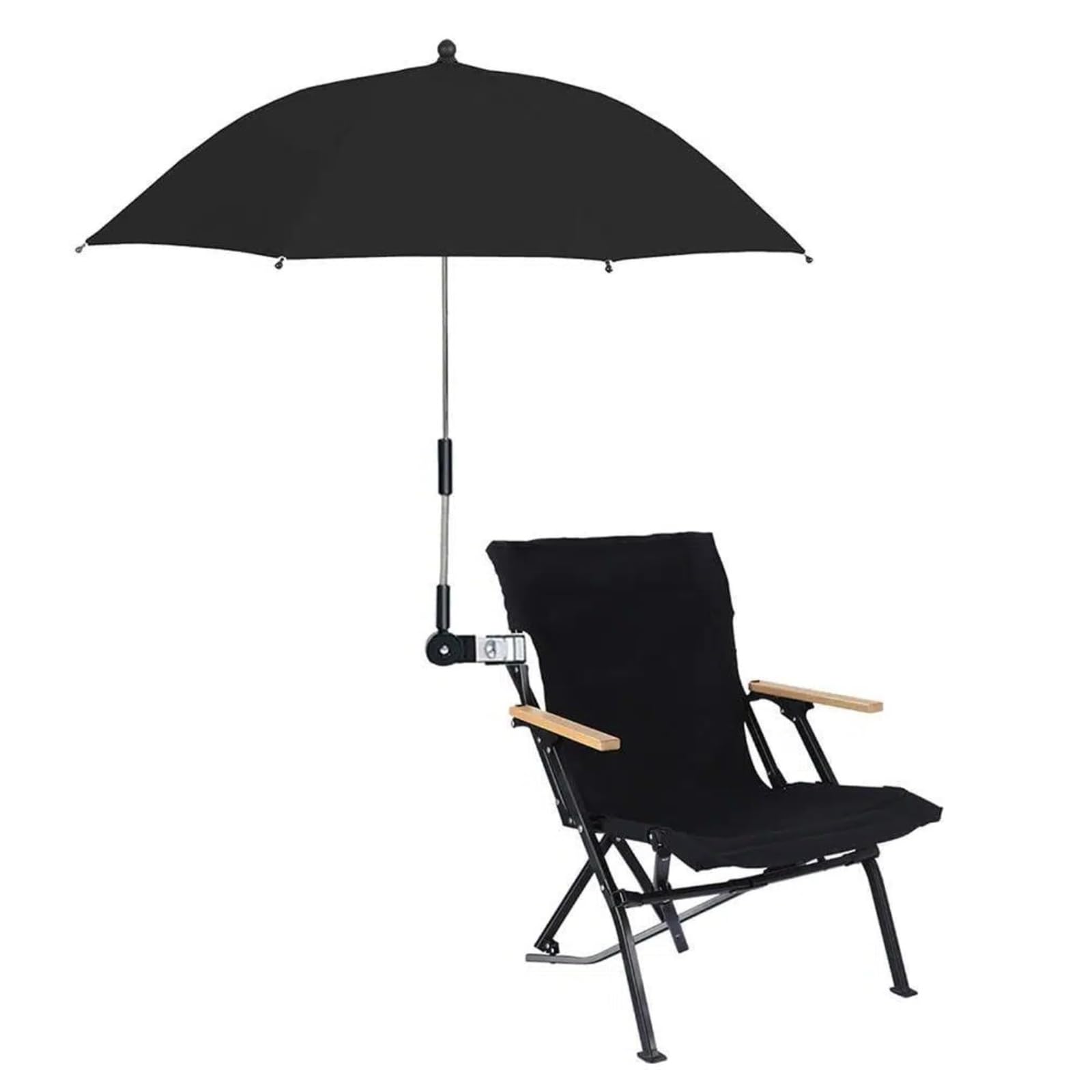 Portable Chair Umbrella with Clamp, Clip On Parasol for Beach Chairs, Garden, Patio, Stroller or Wheelchairs, UV Protection Sun Shade (Black)