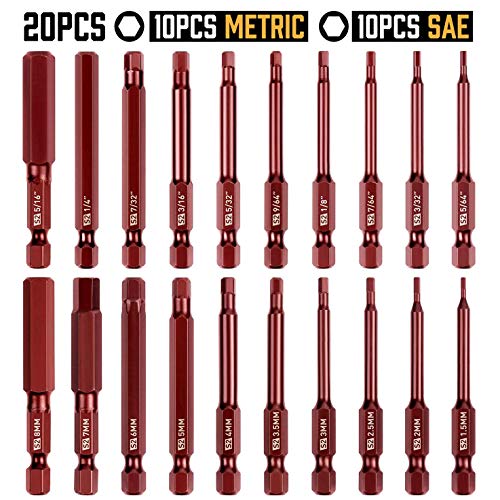 Amartisan 20 PACK Hex Head Allen Wrench Drill Bit Set, Metric and SAE