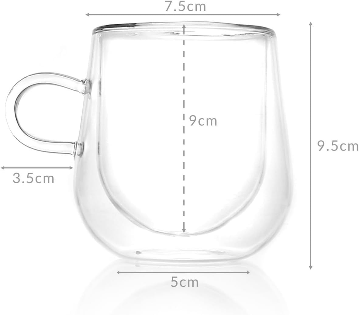 BERA HOME Double Walled Glass Set of 2 With Handle, Coffee Mugs, Thermo Glass for Hot Drinks Latte, Cappuccino and Tea (275 ml) - Image 3