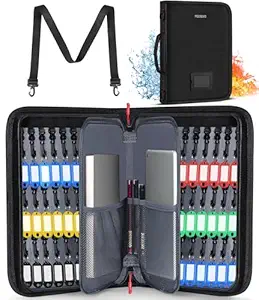 PEKREWS Key Organizer Case - Fireproof & Waterproof Key Bag with 54 Key Tags - Large Portable Zippered Key Storage Box for House, Office, Property Management - Handle & Shoulder Strap Included