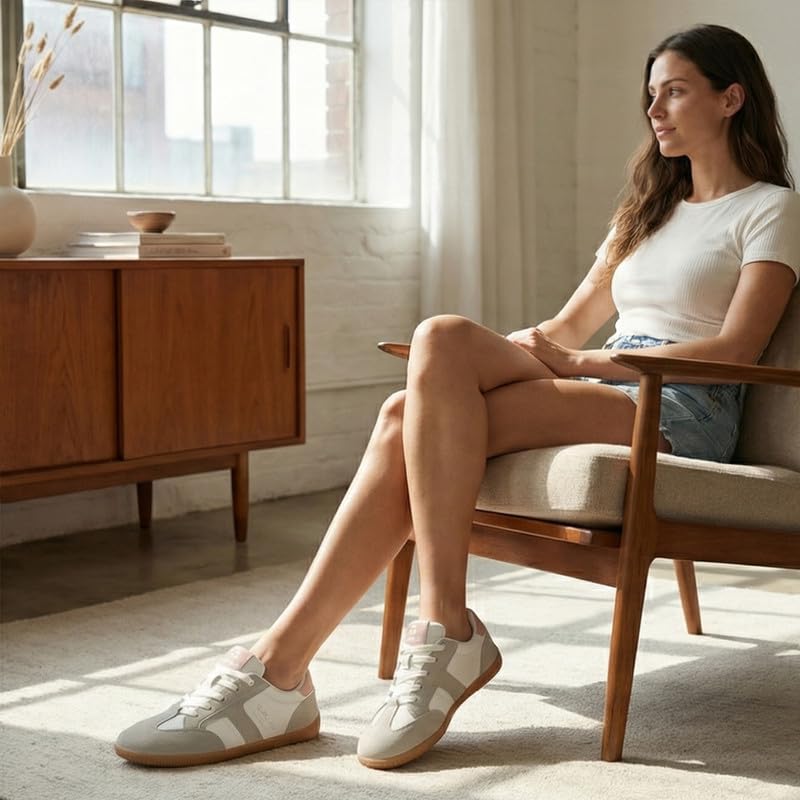 TARELO Barfußschuhe Damen Breiter Zehenbox Barfuss Schuhe Leichte Atmungsaktiv Leder Minimalistische Freizeitschuhe Barefoot Shoes Größe 36-41