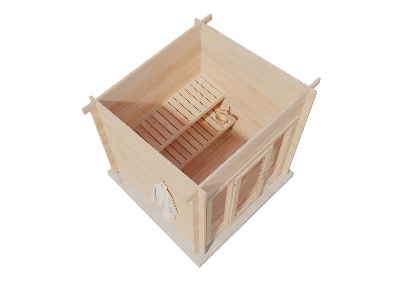 Gartensauna Außensauna Saunahaus Lizzy XXS mit Fußboden mit 2 Sitzbänke aus Fichten-Holz Wandstärke 40 mm