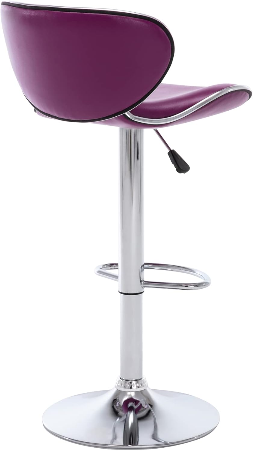 Vogue Furniture Direct PU Leather Adjustable Bar Stools, Modern Swivel Airlift Barstools with Back, Armless Counter Height Chairs for Kitchen Dining Pub Cafe Set of 2 (Purple)