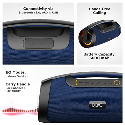 Image of boAt Stone 1450 Portable Wireless Speaker with 40W RMS Signature Sound, RGB LEDs, TWS Feature, Multi-Compatibility Modes, IPX5 Water Resistance, EQ Modes(Blue Thunder)