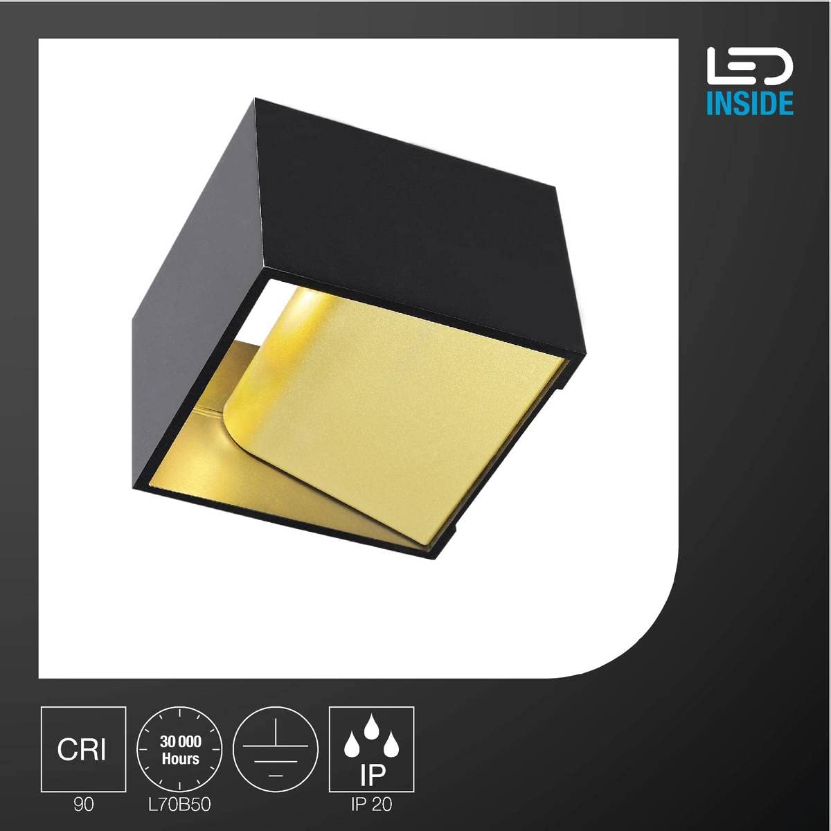 LED Wandleuchte LOGS IN, Up/Down, indirekt, CRi >90, warmweiß, 6W 3000K 300lm, schwarz/gold