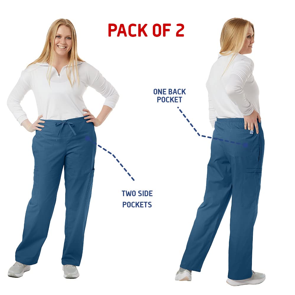 SPECTRUM UNIFORMS Unisex Scrub Pant Cargo Pant | Elastic and Drawstring Waist Soft Fabric Ideal for Medical Professionals Lab Work Wear Nurse Pant -Pack of 2 Caribbean