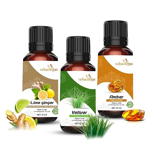 Image of Pure Combo Of 3 Essential oil For Hair & Skin Natural Therapeutic Grade & Undiluted Oil 15ML (Limeginger-Vetiver-Amber)