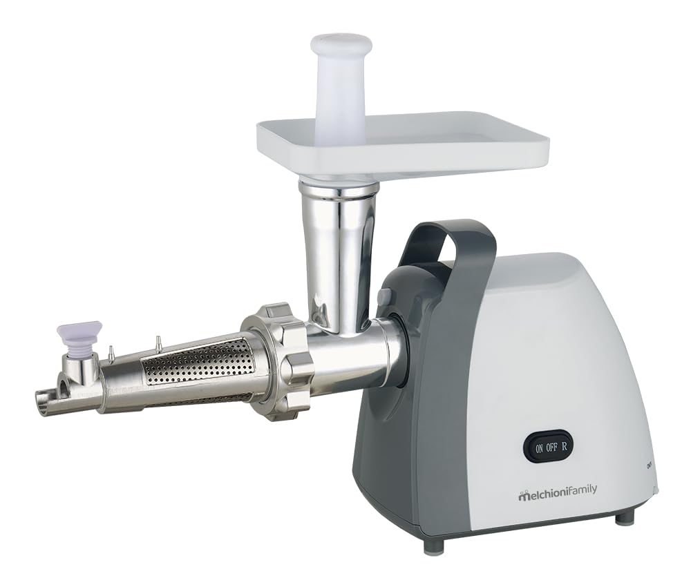 Melchioni Family | Tritacarne e Passapomodoro, TRITONE, Lame in Acciaio e Funzione Reversibile, con Adattatore Salsicce, Kibbe e Passa pomodoro, 250W