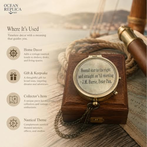 Brújula de latón grabada con estuche de madera miniatura 6