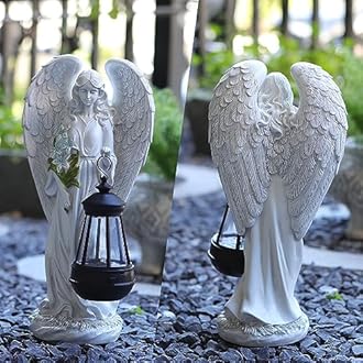 VChymm Solar Angel Outdoor Garden Decor Statues – 13.2 inches Solar Outdoor Sculptures for Outside Yard Art Patio Balcony Front Lawn Ornaments Gifts for Mom Grandma Women