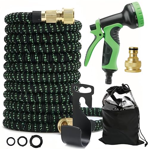 75FT/22.5M Expandable Water Hose with 10 Function Hose Nozzle Extra Strength Elastic Hose with 1/2 &3/4 2-in-1 Brass External Fittings Hosepipe for Gardening Patio Car Washing Pet Bathing (75FT)