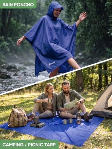 Image of PTEROMY Hooded Rain Poncho for Adult, Waterproof Lightweight Unisex Raincoat for Hiking Camping Emergency