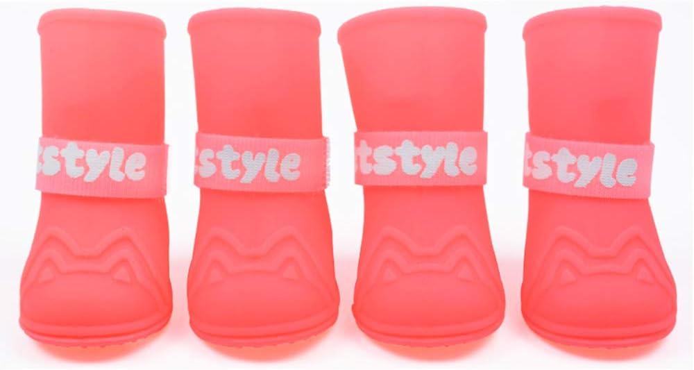 Hdwk&Hped Candy Color Dog Rain Boots, Pet Anti-Slip Rubber Shoes for Small Dog Puppy Cat Pink #2