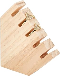 MAYJOYDIY 5 Slots Wood Ring Display Stands 3.9x3.8x0.7 Inch Natural Color Wood Ring Storage Wooden Jewelry Ring and Earring Holder for Jewellery Cabinets Trinket Shop Counters Photography