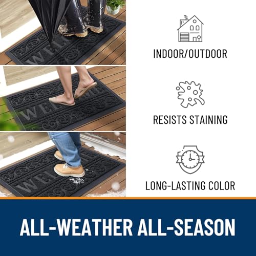 Image of OLANLY Welcome Door Mat Indoor Outdoor Entrance, Heavy Duty Sturdy Front Door Mat, Waterproof All-Weather Doormat, Stain Resistant, Low Profile, Easy Clean Patio Entryway Mat, 59 x 35, Black