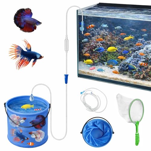 3Pcs Fish Acclimation Kit with Foldable Fish Acclimation Bucket Drip Acclimation System and Aquarium Fish Net Fish Tank Drip Acclimator for Saltwater & Freshwater Fish Shrimp and Betta