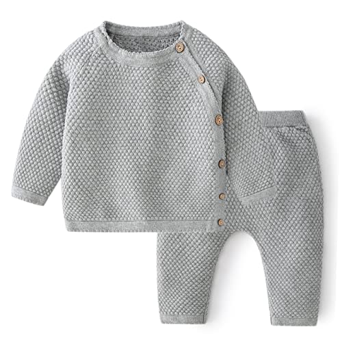 Image of Miccina Toddler Baby Boys Girls Sweater Set Newborn Knit Crochet Outfit Pants Clothes Long Sleeve Pullover Sweatshirt Tops