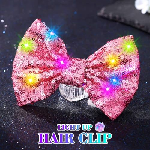 Pinza de pelo con lazo y luces LED rosa miniatura 2
