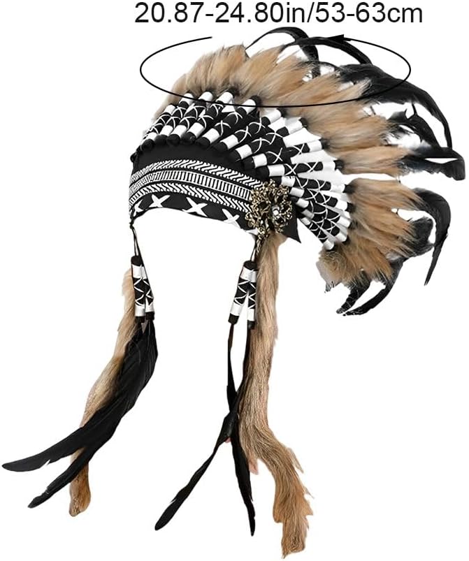 Indian Artificial Feather Headdress American Headdress, Hat Headband Decoration Headpiece Costume Accessories for Halloween Mardi Gras Gift Festivals Dance Cosplay Men Women