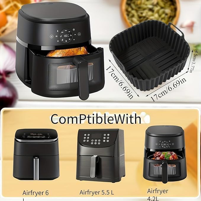 Air Fryer Silicone Liners Square 2 Pack 8 Inch Airfryer Liners 4-7 QT Reusable Air Fryer Liners Pot Oven Liner Baking Tray, Basket Mat Bowl Accessories Kitchen (BPA-free) — view 6