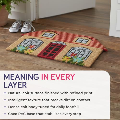 Image of HOKIPO 40x70 cm Natural Coir Door Mat for Entrance, House Shape Design, Story Book Home (IN-1052)