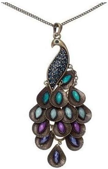 AC Vintage Bohemia Blue Peacock Pendant Necklace Jewelry for Women for Girls.