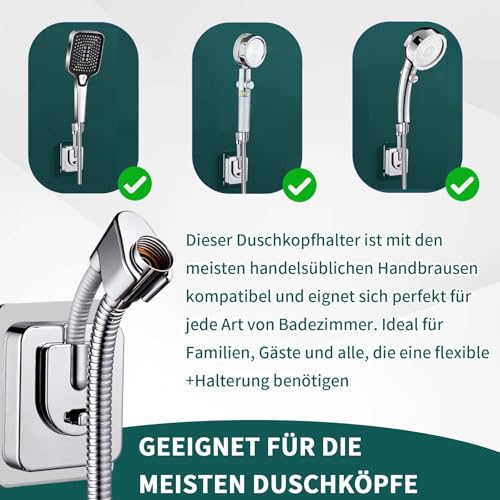 Duschkopfhalterung ohne Bohren, Verstellbare Handbrause Halterung mit Silikon-Adapter, Wandmontage, starker Kleber, Duschkopfhalter für Bad, Duschkopf Halterung, Shower Head Holder