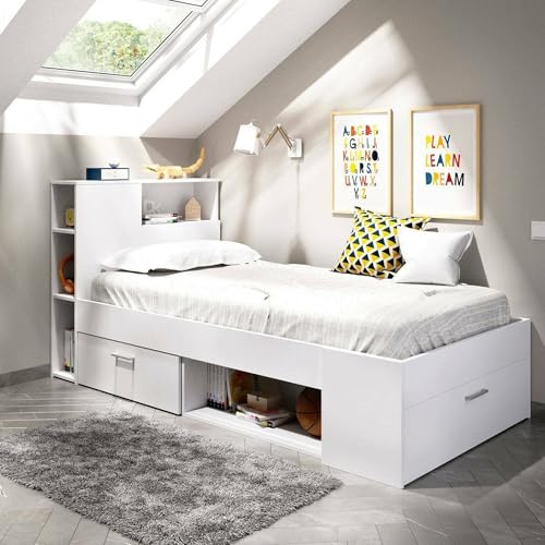 DEKIT GRUPO RIMOBEL Lanka, Cama Compacta de 90 x 190 con Cajones, Blanco, 96 x 99 x 218 cm