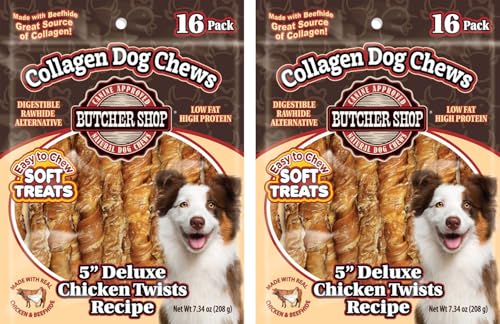 Butcher Shop Collagen Dog Chews 5 Deluxe Chicken Twists Dog Treats (2 Pack - 7.34 oz per Pack)