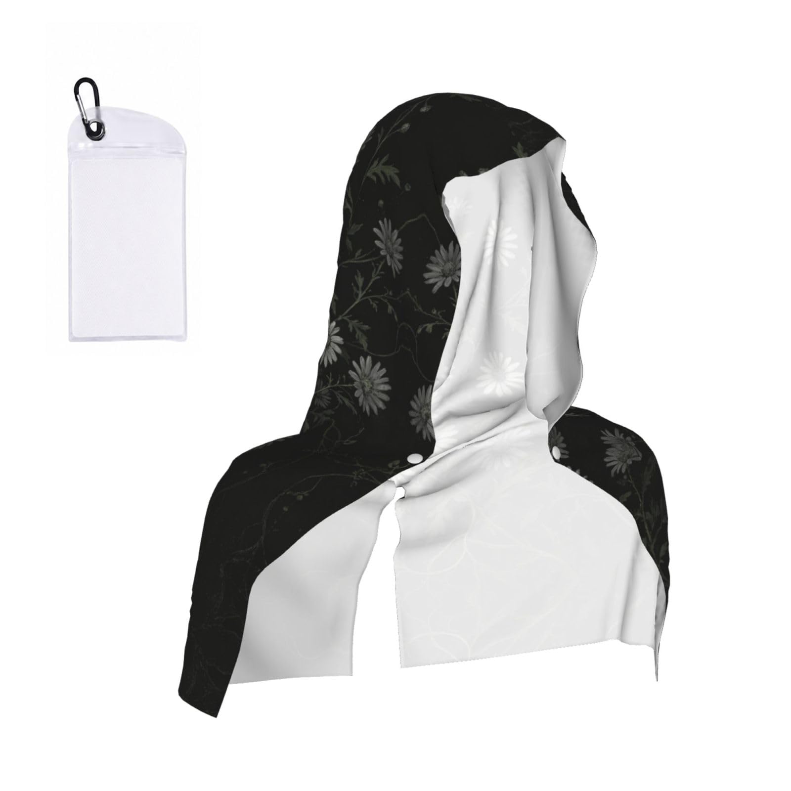 CNTDBU Black White Daisy Cooling Towel Hooded-Instant Chill Neck Cover for Sports, UV Cooling Rag for Running Gym